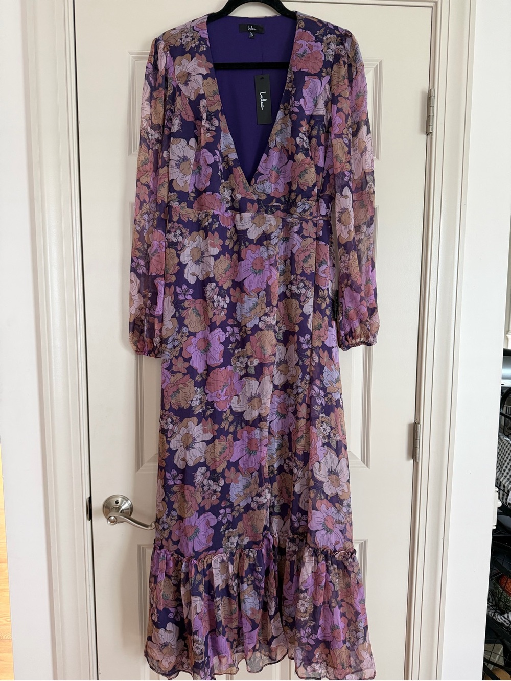 NWT Lulus Feeling Sweet Purple Floral Wrap Long Sleeve Maxi Dress with Slit